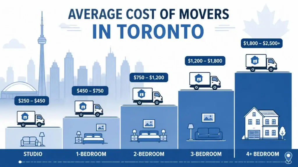 Average Cost of Movers in Toronto chart comparing prices by home size