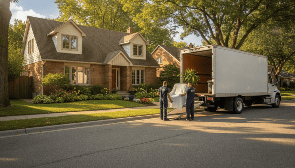 Movers in Scarborough - Professional moving truck and crew at a residential home