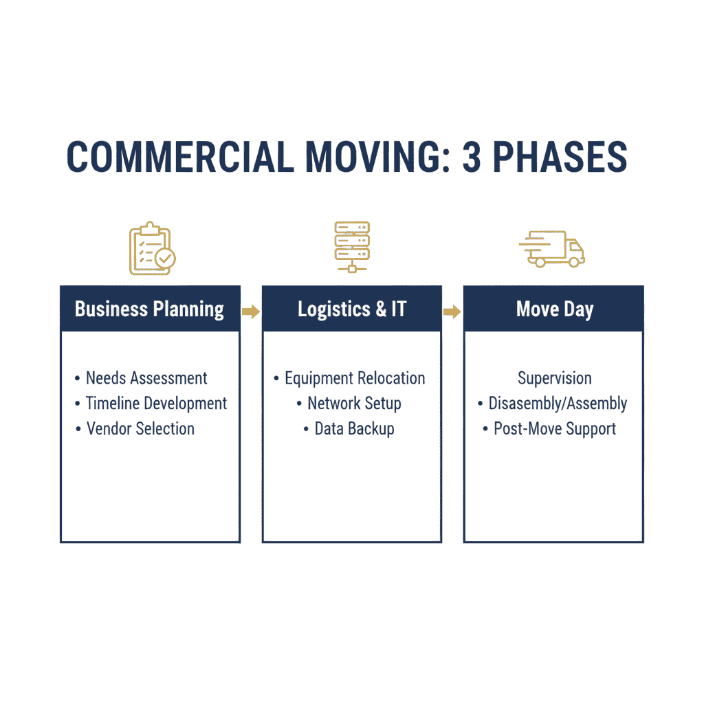 Commercial Moving: 3 Phases — Business Planning, Logistics and IT, Move Day